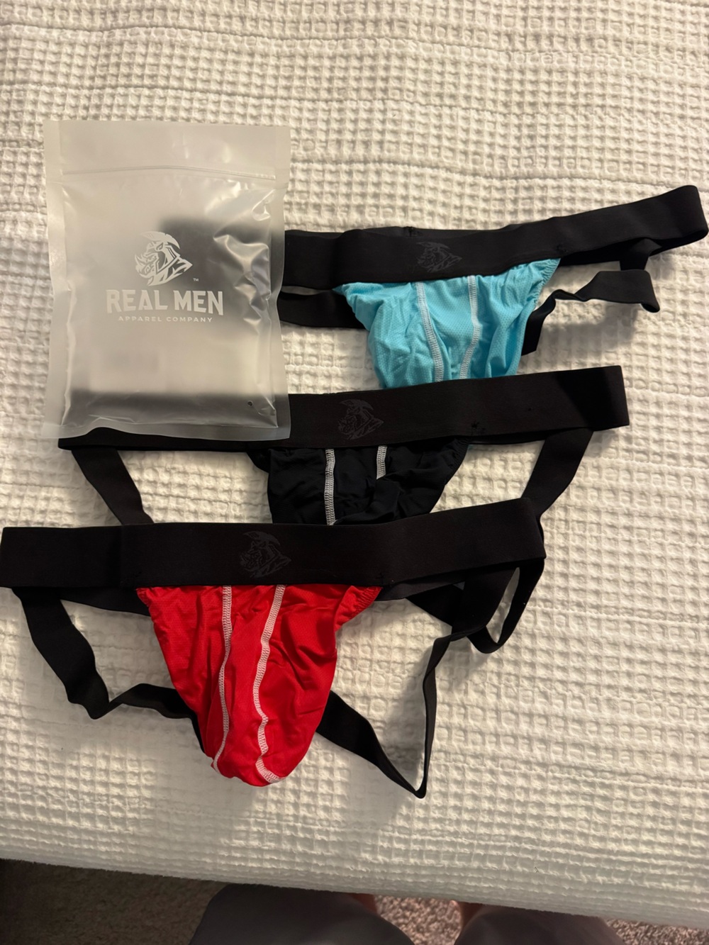 Real Men Apparel Mens Jockstraps Trio in Red, Black & Aqua